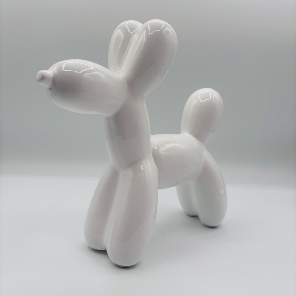 SOLD-White Ceramic Balloon Dog Figurine Sculpture 8" Glossy Modern Animal Decor
